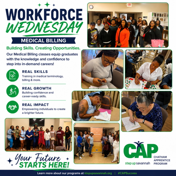 StepUpSavannah's tweet photo. #WorkforceWednesday
We're proud of our Medical Billing participants and graduates for investing in their future. Special thanks to Shelby Washington for her instruction, mentorship, and commitment to their success! 
#CAPSuccess #StepUpSavannah https://t.co/l8EaKtYPbV