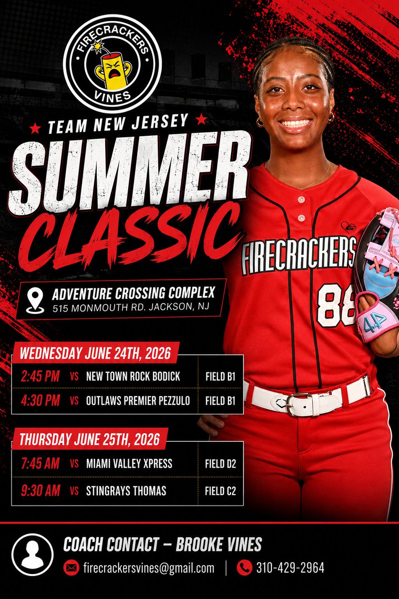 NarNar2028's tweet photo. @TuftsSoftball Good morning Coach EBS, here's my schedule for the NJ Summer Classic and I look forward to seeing you out there, have a great day! https://t.co/hmuroYW7Fp