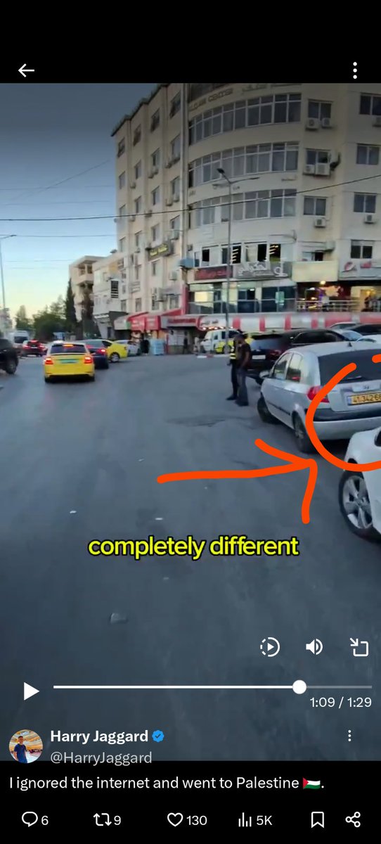 DoarCh's tweet photo. @HarryJaggard You see the yellow number plate, it's Israeli meaning you are in an Israeli controlled area- not fully Palestinene https://t.co/nVIYiulC7j