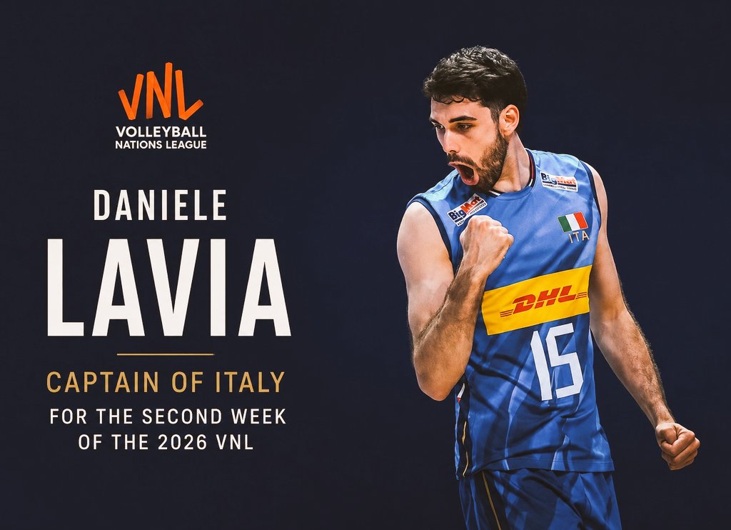 Jakub110Jakub's tweet photo. ❗️ Daniele Lavia kapitanem reprezentacji Włoch podczas drugiego turnieju fazy zasadniczej rozgrywek Ligi Narodów 2026. 🇮🇹

Foto: Volleyball World 
#VNL2026 https://t.co/0IM6Lhdycd
