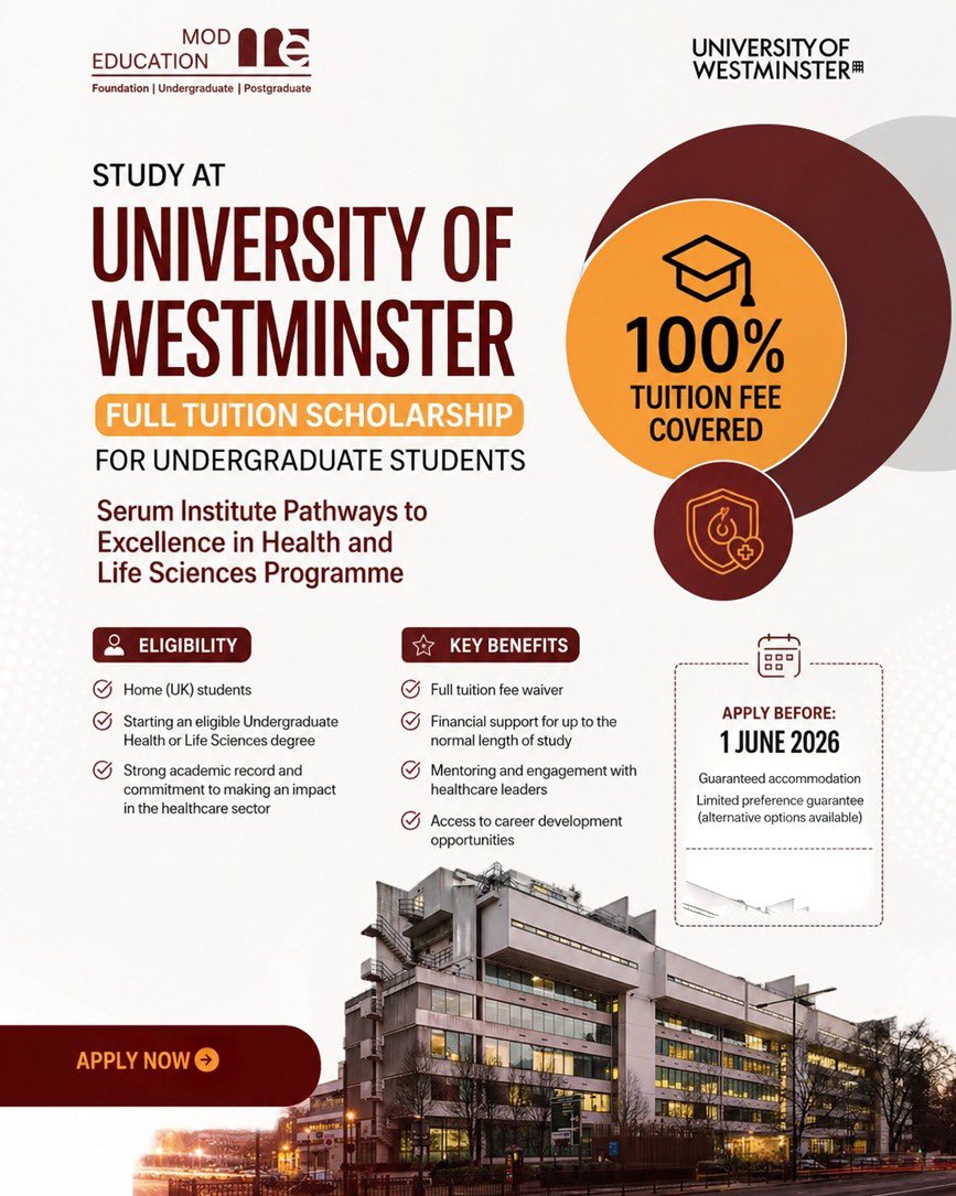 modedunigeria's tweet photo. Secure your spot early! 🏡✨

Accommodation for the 2026/2027 intake at the University of Westminster is still open, and now extended till 1st July 2026.

Take advantage of this extra time to secure better room options and peace of mind before the rush. https://t.co/N0Lrl2ONDv