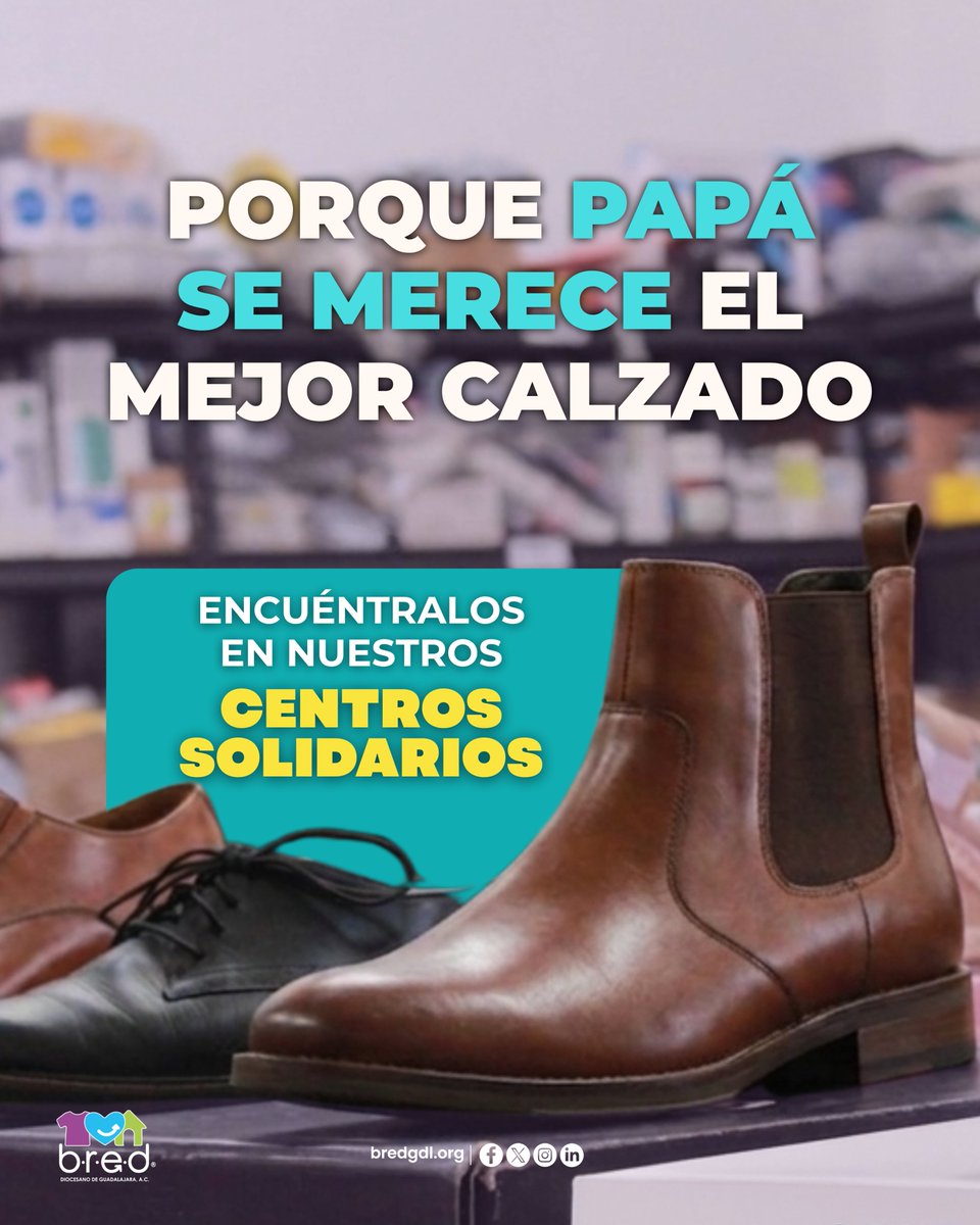 BREDGDL's tweet photo. En el marco del Día del Padre, en nuestros Centros solidarios, facilitamos el acceso a calzado de alta calidad, desde tenis hasta zapatos de vestir.👞

Nunca es tarde para darle ese regalo especial a papá💜

Encuéntralos en nuestros Centros solidarios:
https://t.co/47c0hAqtY1 https://t.co/s7oq99CASX