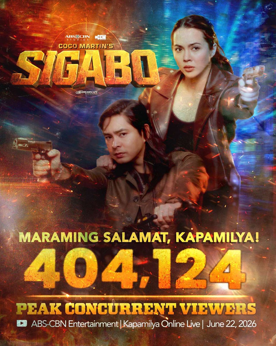 ABSCBNpr's tweet photo. MARAMING SALAMAT sa 404,124 na mga Kapamilyang sabay-sabay tumutok at nanood ng #CMSigaboAngPagbabalik sa Kapamilya Online Live sa YouTube! 🔥

#CMSigabo https://t.co/Uh3VIy94Ff