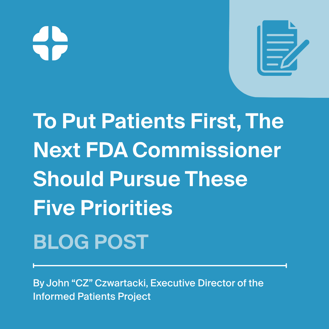 InformYourCare's tweet photo. Patients deserve to be put first as the FDA prepares for new leadership.

Five key priorities should guide the next Commissioner:

-Define ultra-processed foods.
-Get patients faster treatment.
-Embrace the future of digital health.
-Stand behind patients’ Right to Try.
-Focus on better health outcomes for patients and their families.