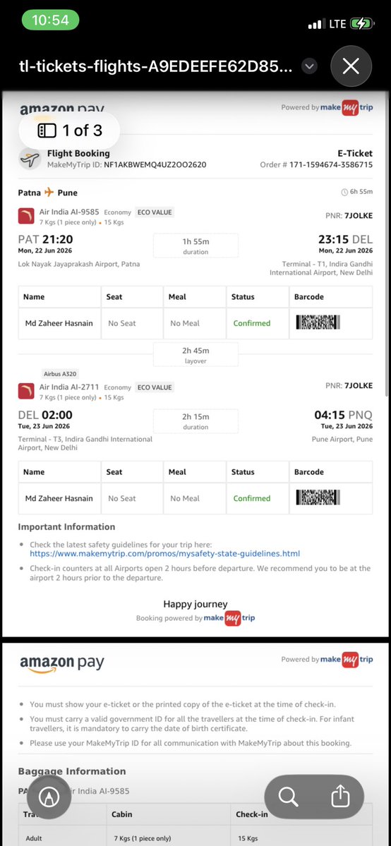 zeddwashere's tweet photo. #Tweet2
@makemytrip @DGCAIndia @MoCA_GoI @jagograhakjago @CCPA_Official
my name was missing from the manifest.
No prior intimation was given and I was asked to rebook at 3x fare. This has caused financial loss, harassment, and disruption of urgent travel to Pune. https://t.co/ifygdRsrYy