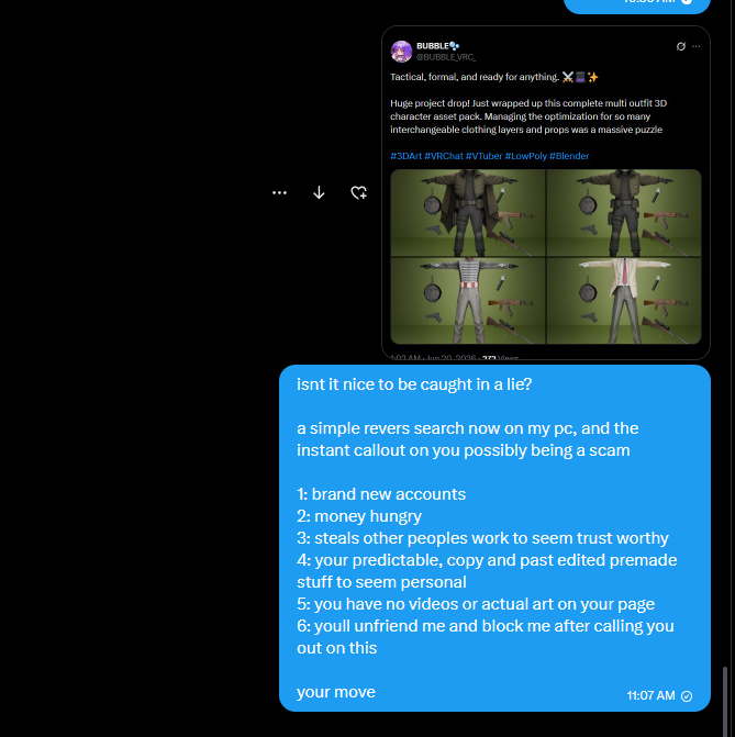 Midnightslaye16's tweet photo. called them out and instead of instantly replying like they were @Sizzei_VR went quiet https://t.co/o0i4YKdAdH