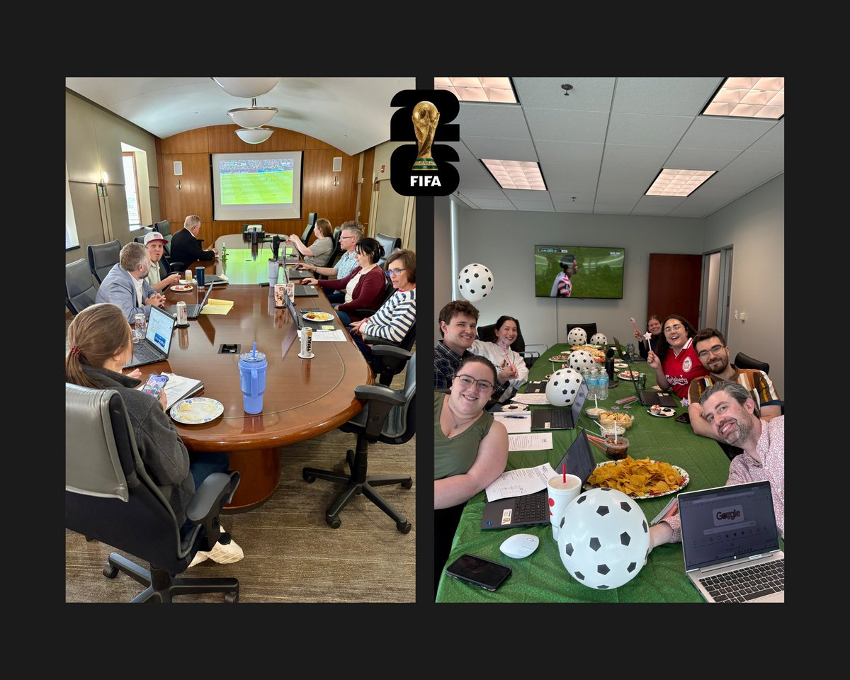 ldmllp's tweet photo. World Cup watch party across both LDM offices. Team members in Omaha and West Des Moines gathered Friday for USA vs. Australia, with snacks, match-day spirit, and a U.S. win to top it off. https://t.co/u9UlqsQca3