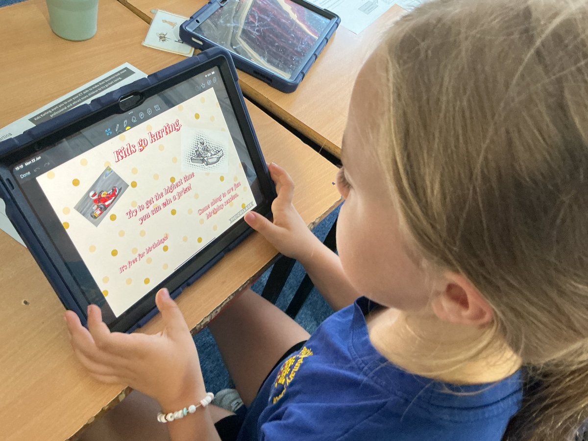Parkfield's tweet photo. #Y4 have been practicing their ICT skills this afternoon, following design briefs to create documents for an imaginary go-karting company: an advertisement, a race winner’s certificate and a bar chart of best lap times. #Computing 🏎️ https://t.co/eUaK34YBCG