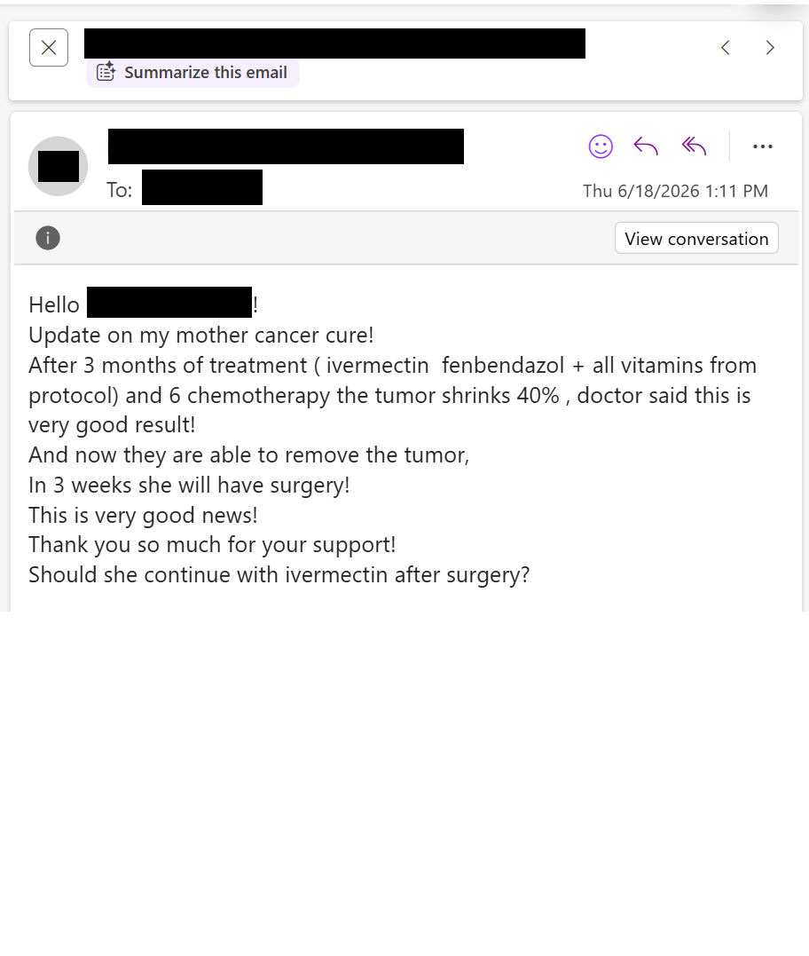 MakisMedicine's tweet photo. NEW ARTICLE: IVERMECTIN and FENBENDAZOLE Testimonial - 62 year old woman in MOLDOVA with Breast Cancer reports after 3 months: tumor shrinks 40% and can now have surgery!

Ivermectin revolution has come to MOLDOVA! 🇲🇩

I still get surprised where the Ivermectin Cancer revolution makes its new appearance! 😃

62 year old woman in MOLDOVA with Breast Cancer

In January 2026 she started:

Ivermectin 1mg/kg/day
Fenbendazole 1500mg/day
Chemo

Results after 5 months:

"After 3 months of treatment ( ivermectin  fenbendazole + all vitamins) and 6 chemotherapy the tumor shrinks 40% , doctor said this is very good result!"

"And now they are able to remove the tumor"

"In 3 weeks she will have surgery!
This is very good news!"

You have to wonder what kind of sick person would want to stop a cancer patient like this from getting help. 

So when you see someone attacking cancer patients for using Ivermectin, you can be certain they are getting paid by big pharma to do so.

Alberta Premier Danielle Smith works for Big Pharma and she already has a retirement home in Panama as reward for viciously attacking 9000 Cancer patients including 100 children with cancer.

The rest of the bots get minimum wage to post from their basement. Apparently some even volunteer and do it for free! 😂

Big Pharma tends to recruit the severely mentally deranged and mentally ill, to go after cancer patients who are exercising their "Right to Try". 
You can see them on X having meltdowns...

I have helped over 9000 cancer patients with Ivermectin, Mebendazole and Fenbendazole in the largest "Right to Try" Project on earth.

The Cancer Drug Cartel is collapsing as we speak 😃

And believe me they're not happy about it!

Article link in first photo at the top to avoid shadowban, just type the URL into your browser to access