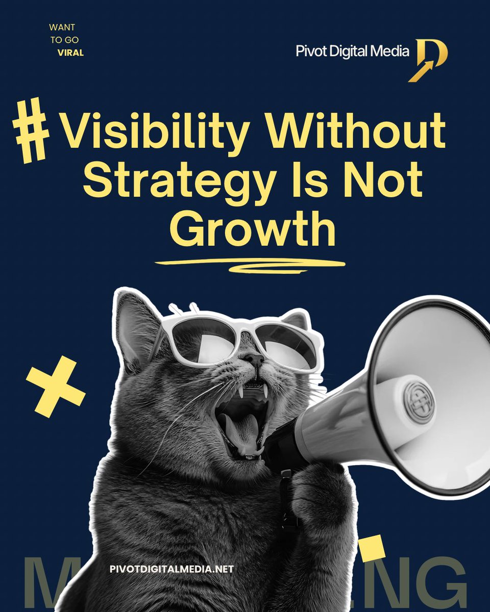 thepivotmedia's tweet photo. Many brands celebrate reach, impressions, and engagement. Those numbers matter, but visibility alone does not drive growth.

Marketing works when awareness connects to clear business goals. Otherwise, attention fades and budgets get wasted. #thepivotdigital #GrowthStrategy https://t.co/O94M1obvWj