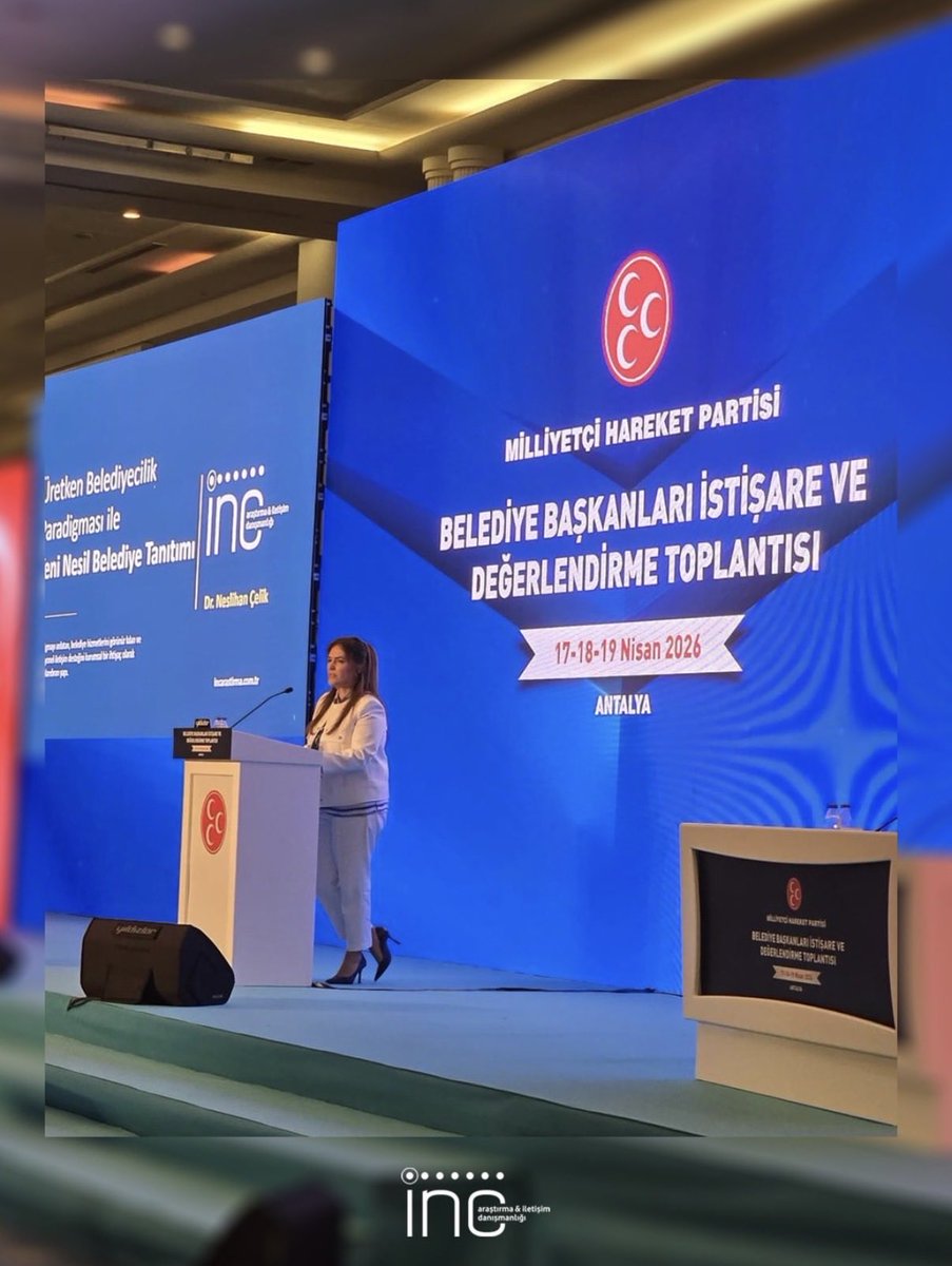 incarastirma's tweet photo. 📌Milliyetçi Hareket Partisi tarafından 17-19 Nisan 2026 tarihleri arasında düzenlenen Belediye Başkanları Toplantısı’nda, kurucu ortağımız Dr. Neslihan Çelik tarafından  ‘Üretken Belediyecilik Paradigması ile Yeni Nesil Belediye Tanıtımı’ başlıklı sunum gerçekleştirildi. https://t.co/6FCxeR2EgR