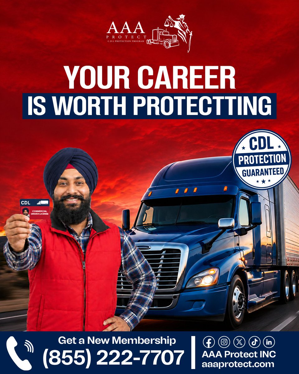 aaaportectinc's tweet photo. Your CDL career is your future — protect it before problems happen. 🚛🛡️

With AAA Protect INC, drivers get trusted CDL protection support designed to help safeguard their career, license, and peace of mind on the road.

Get your new membership today.
📞 (855) 222-7707 https://t.co/bC5gi9tLTQ