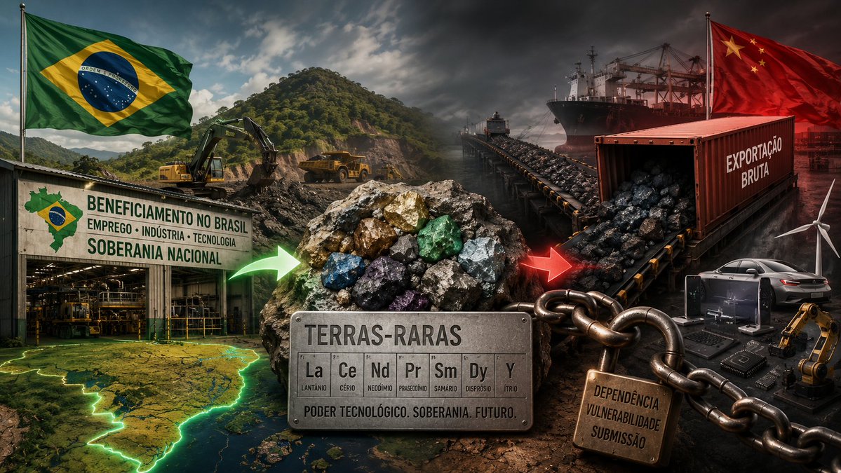 InfoGlobalBR's tweet photo. TERRAS-RARAS: O BRASIL PRECISA BENEFICIAR EM CASA OU VIRARÁ REFÉM

O Brasil tem minerais críticos e terras-raras em posição estratégica. Mas existe uma armadilha: exportar matéria-prima barata e importar tecnologia cara. Esse é o velho roteiro colonial com embalagem verde.

Esses minerais entram em chips, defesa, IA, energia, carros elétricos e indústria de ponta. Ou seja: não são “pedras”. São poder industrial, tecnológico e militar.

A UE tenta se apresentar como parceira confiável para minerais críticos. Mas o acordo UE-Mercosul, as barreiras contra produtos brasileiros e a pressão sobre a carne mostram outra coisa: a Europa abre quando convém e fecha quando seus setores pressionam.

O risco é o Brasil virar fornecedor “verde” de uma nova dependência: manda minério, recebe regra ambiental, compra tecnologia cara e ainda aceita barreiras quando tenta vender produto com mais valor agregado.

O Brasil precisa beneficiar minerais em casa. Refino, tecnologia, patente, emprego qualificado e indústria nacional. Sem isso, vira refém da UE, dos EUA, da China ou de qualquer potência que controle a etapa mais lucrativa da cadeia.