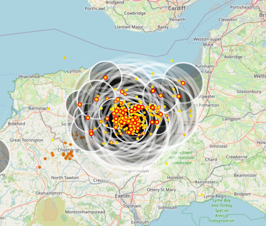 UKStormUpdates's tweet photo. A very impressive storm fired quickly over western Somerset, with lightning rates now exceeding 100 strikes per minute! ⚡️ https://t.co/iOtHImp1w4