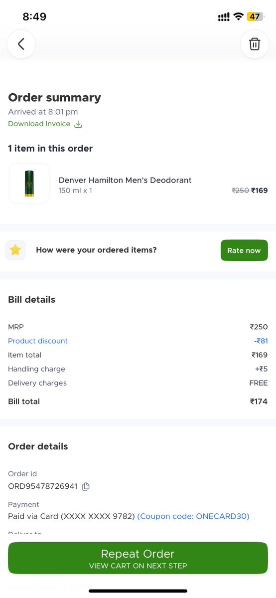 ChaitanyaHi's tweet photo. @letsblinkit  I’ve sent an email regarding order #ORD95478726941 as I received a Denver deodorant with a broken seal and compromised quality. When exactly will this be resolved? Waiting for a prompt reply and a solution to this issue. https://t.co/pd4hKNGSvb
