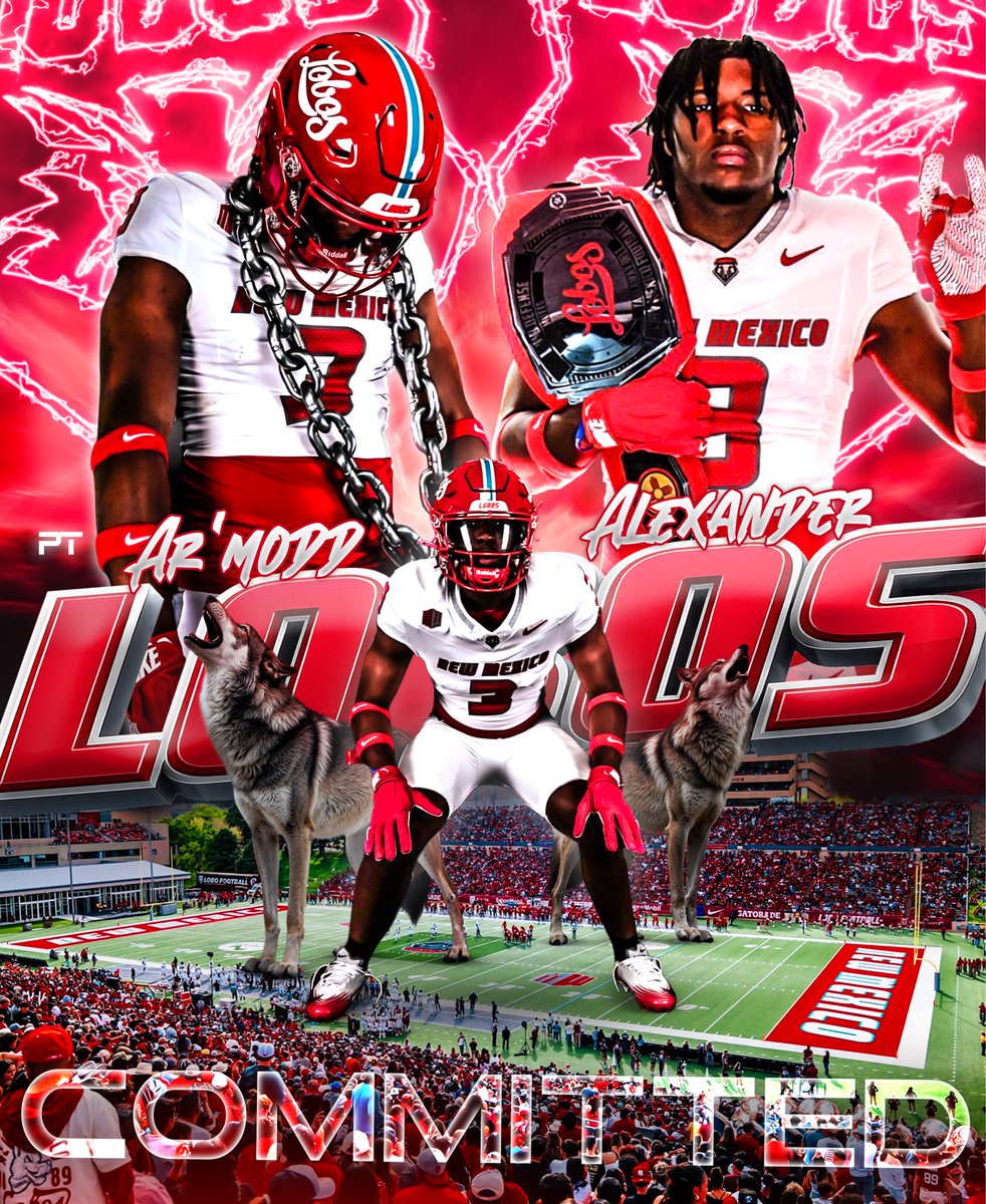 ptgraphics0's tweet photo. BREAKING: 2027 Edge/LB Ar’modd Alexander (@WALKINNLLC) has Committed to New Mexico!

The 6’4 225 Edge/LB from Forney, TX and North Forney HS chose the Lobos over UNT, Texas State, Missouri State, and others.

“Go Lobos!” https://t.co/akpaOq6IqS