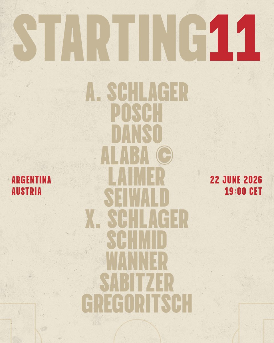 oefb1904's tweet photo. Our 𝙇𝙄𝙉𝙀𝙐𝙋. Let's gooooooo! 👊💥 #GemeinsamÖSTERREICH #ATeamOneFamily #FIFAWorldCup https://t.co/44yg02rBkU