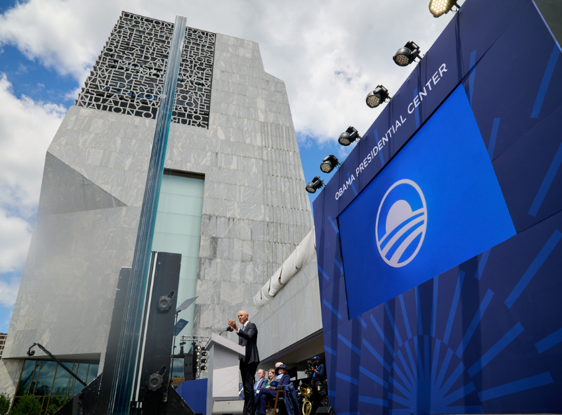 Mila_Quebec's tweet photo. Mila was honoured to take part in the historic grand opening of the Obama Presidential Center last weekend in Chicago. Designed as an international gathering place for reflection, connection, and action, this new center echoes Mila's commitment to expanding its impact far beyond our borders.

Our President and CEO, Valérie Pisano, shared her perspectives alongside fellow thought leaders during the panel "Age of AI: Technology, Truth, and Trust. The Choices Ahead." There, she presented Mila's vision and highlighted the crucial strategic choices required to build a trusted AI that truly serves society.

Bringing Canada’s scientific excellence to such a prestigious global stage reinforces our commitment to shaping a future where technological progress and shared responsibility go hand in hand. Ultimately, this very conviction guides the @obamafoundation's own mission: "to inspire, empower, and connect people to change their world", an ideal that Mila strives daily to bring to life within the artificial intelligence ecosystem.