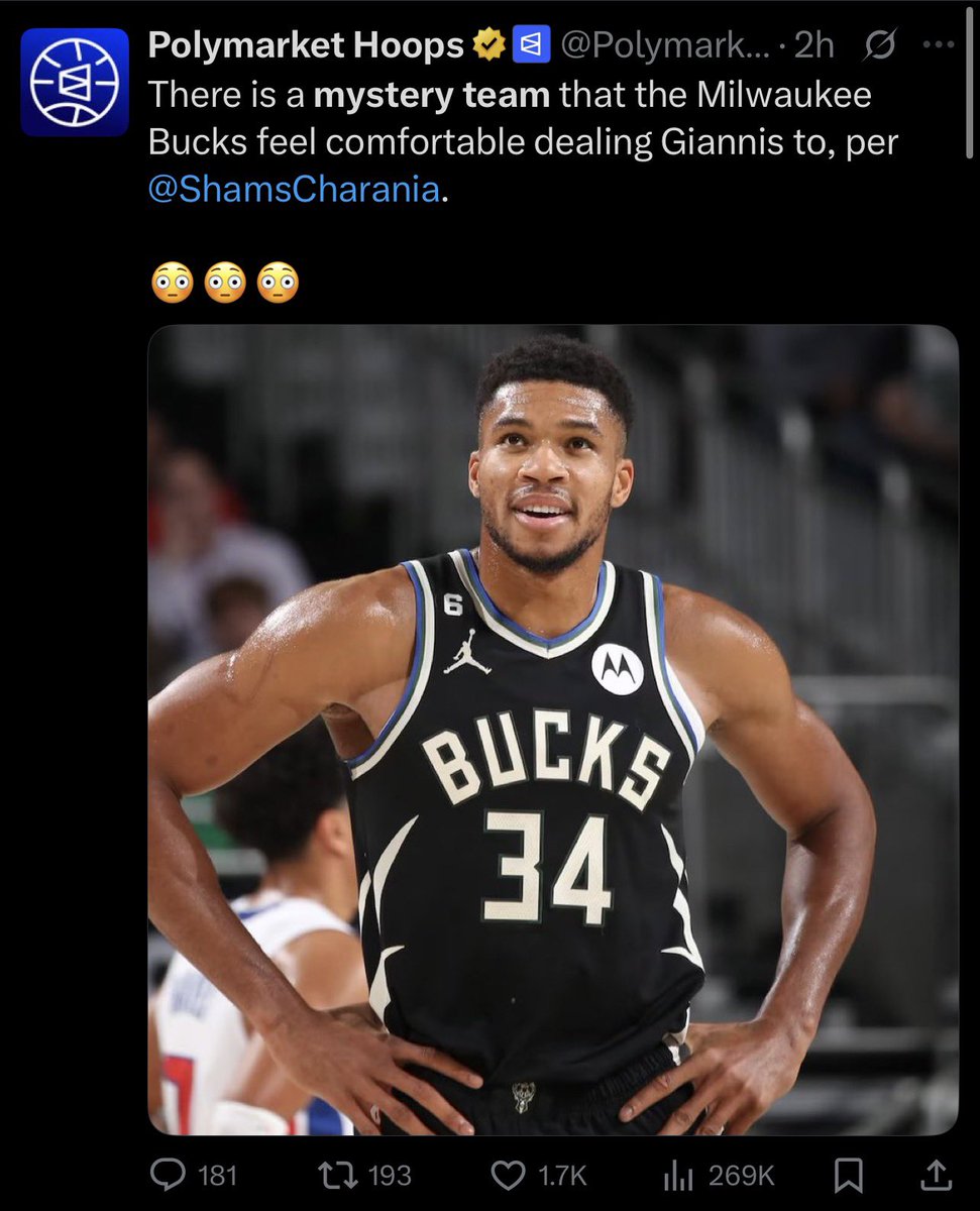 ItsP5ych's tweet photo. Go look up “mystery team” in the search bar and you’ll notice that this “report” is completely fabricated despite crediting Shams

Polymarket accounts consistently post fake news stories in order to increase activity on their illegal Sportsbook and no one seems to be care https://t.co/FIUfEOwbbA