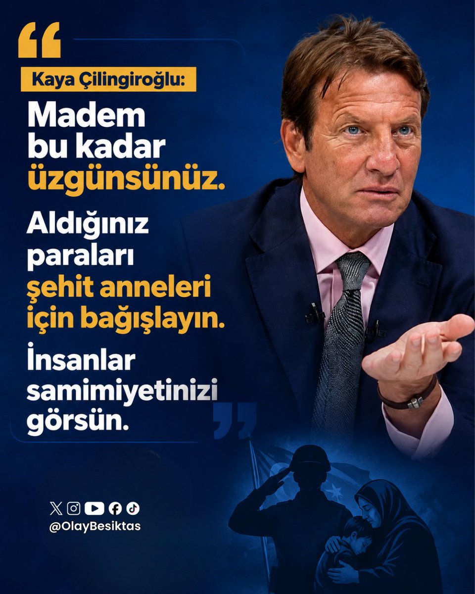 OlayBesiktas's tweet photo. Kaya Çilingiroğlu'ndan Milli Takım'daki futbolculara prim tavsiyesi:

“Madem bu kadar üzgünsünüz. Aldığınız paraları şehit anneleri için bağışlayın. İnsanlar samimiyetinizi görsün.”

(Trt Spor) https://t.co/TLc8IUJSKu