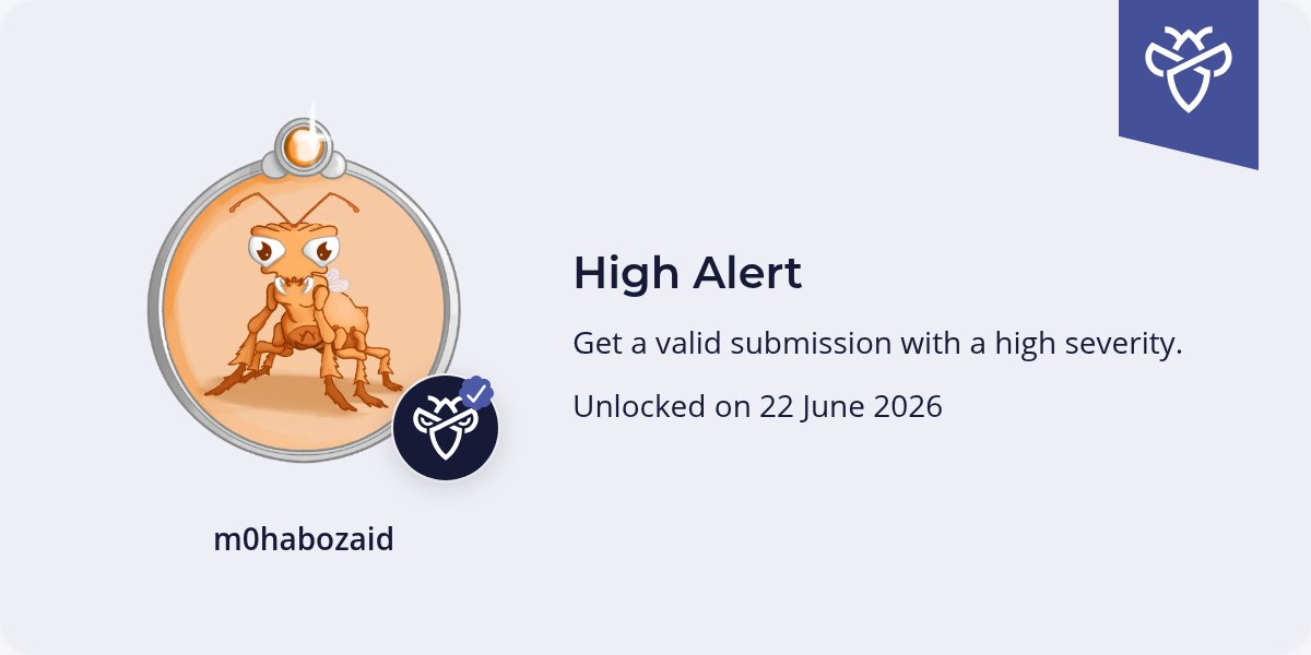 m0habozaid's tweet photo. @intigriti just unlocked the high alert badge 🥳 https://t.co/AuWxvERgqy