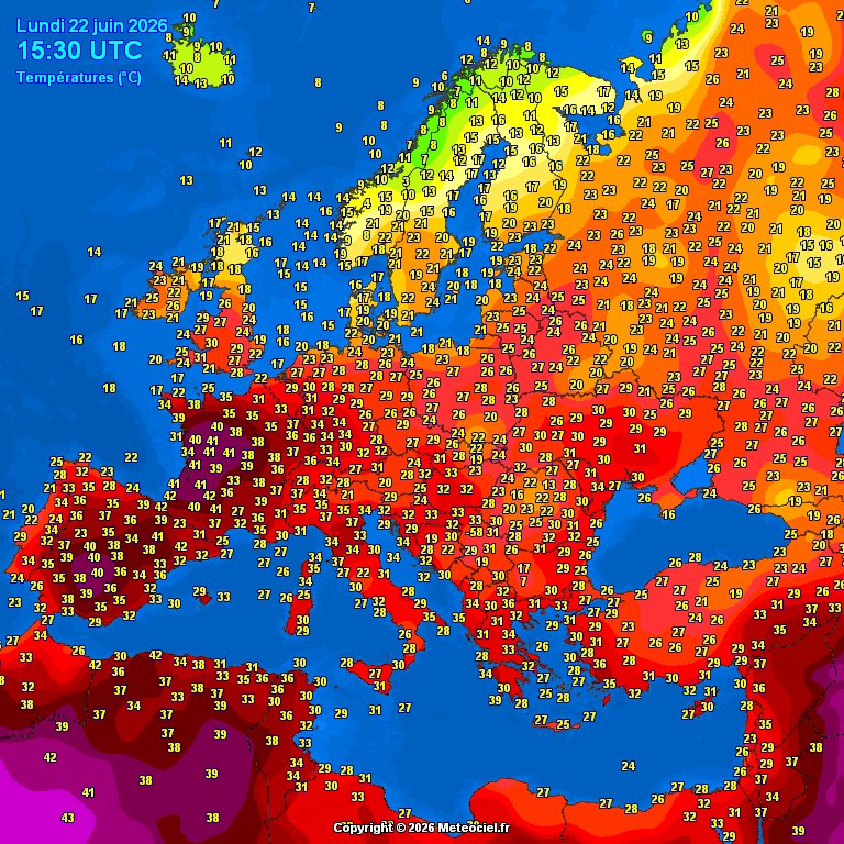 havaninelcisi's tweet photo. Avrupa adeta kavruluyor.

Sıcaklıklar 40°C'yi aşarken, Türkiye'de ise Güneydoğu Anadolu Bölgesi hariç 30°C'nin üzerine çıkan yerlerin sayısı oldukça sınırlı. https://t.co/Tja57odozQ