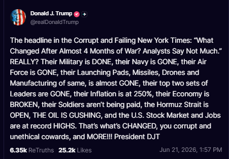 usa912152217's tweet photo. 6/22/26🔥🔥👉🏼副总统万斯昨天在瑞士与伊朗第一次会谈取得巨大胜利！然而，过去两天，左媒以及X上的宣传完全相反-川普总统Truth揭露纽约时报撒谎，并指出它是“叛国行为”。而X上有组织地散布万斯被卡塔尔首相冷落，很尴尬，伊朗官员没有与美国官员握手等等，散布会谈失败。但是，今晨的真相是什么呢？

伊朗已同意接受核查人员监督，很可能还将采购美国农产品，并就达成最终且正式的和平协议制定了一份为期60天的路线图。以色列与哈马斯之间在过去100多天来首次没有发生交火！万斯可是说是取得了重大外交成果，他正在国际舞台上为美国挺身而出，并展现领导力。

“伊朗方面也承认谈判取得了重大进展，并表示针对黎巴嫩问题设立的冲突协调机制（deconfliction cell）将成为检验双方理解与共识的首次真正测试。根据联合国的说法，自3月2日以来，Israel Defense Forces与Hezbollah于周日首次没有互相交火。作为回应，以色列已解除该国北部地区针对平民的所有限制措施。”

评：每一次左媒和社交媒体上舆论宣传伊朗协议失败，倒退，你都要留个心眼。很多人说川普有TACO的历史，但是你看看可耻的左媒，是不是几乎100%撒谎？什么脑袋还在信左媒，依赖它们了解真相？简直是南辕北辙。

https://t.co/Ex9VZ3TLYt
https://t.co/cu5HfwitWd
https://t.co/2BtdhmkJdR