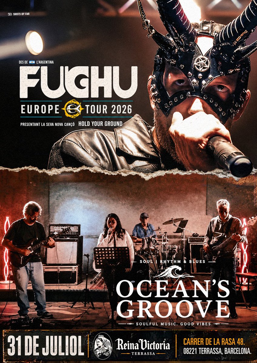 Fughuweb's tweet photo. #Fughu🐡en 🇪🇸#España #Barcelona
& Ocean's GRoove😎
👉31 de Juliol
·EUROPE TOUR 2026·
#progrock #rockargentino #livemusic #progcommunity #Argentina #music #art #foryoupageシ #foryoupageviralシ #Spain #España #NowPlaying #GranHermano #photo #mundialdefútbol #terrasa #DíaDelPadre https://t.co/n8jGsIbmAV
