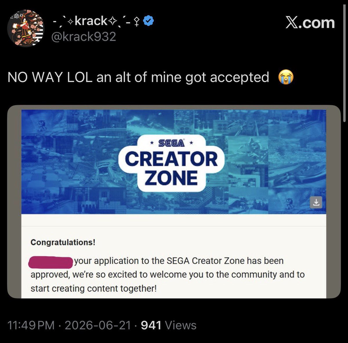 SSideburns03's tweet photo. @SEGA Please remove any recent additions to the Creator Zone program that may have involvement with user @krack932/@quasar196/@quark196
She are a well-documented bigot and serial harasser, and is involved with the ultra-conservative "Sonic Would Love Us" community. https://t.co/OU5PK8CT0m