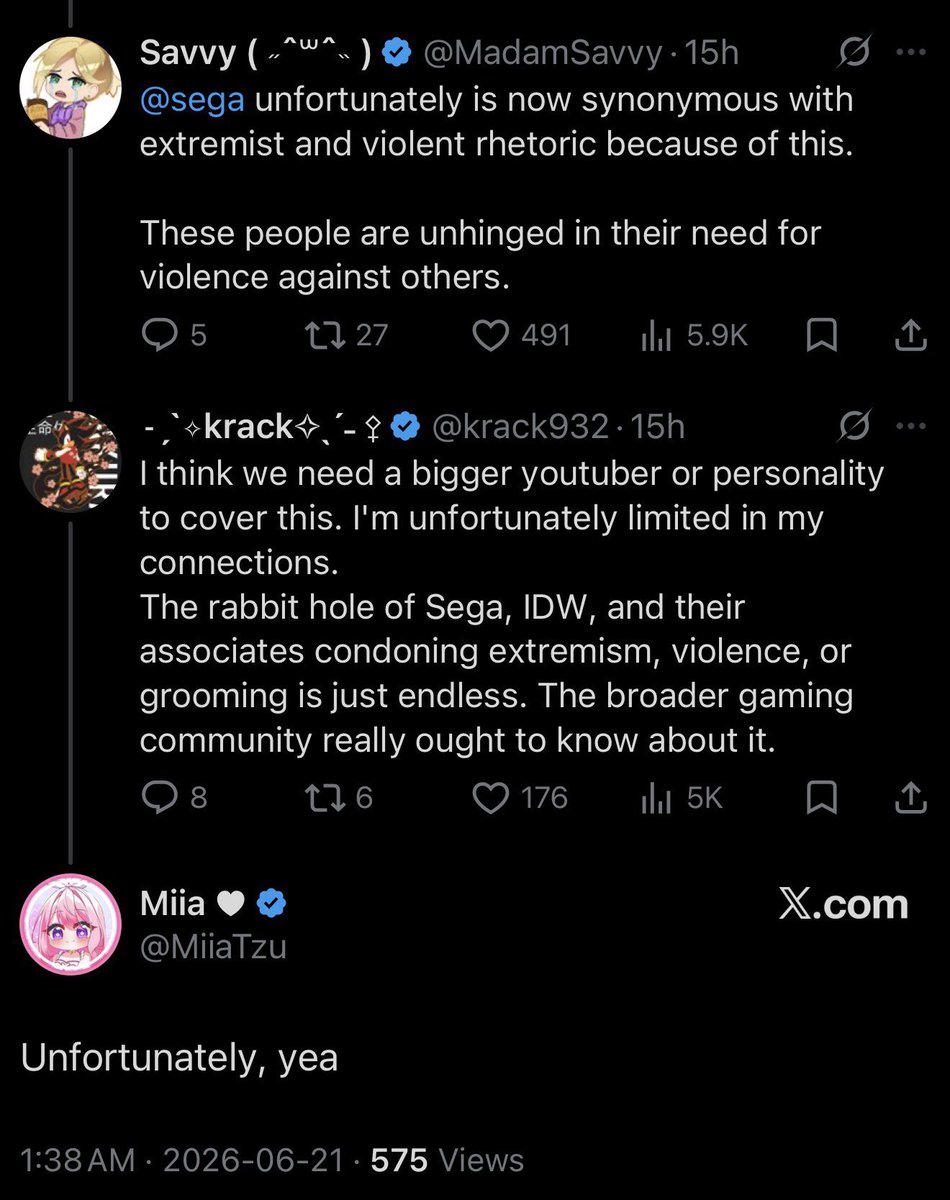 SSideburns03's tweet photo. @SEGA Please remove any recent additions to the Creator Zone program that may have involvement with user @krack932/@quasar196/@quark196
She are a well-documented bigot and serial harasser, and is involved with the ultra-conservative "Sonic Would Love Us" community. https://t.co/OU5PK8CT0m