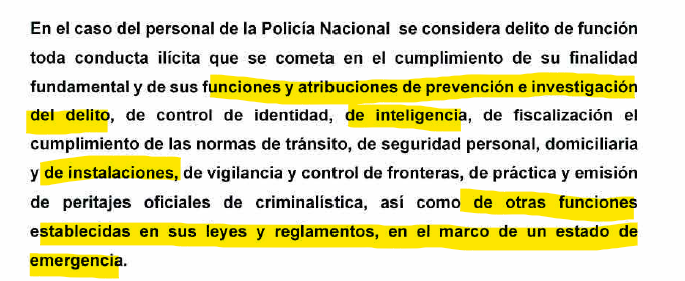 cviguria's tweet photo. En agenda del Pleno de mañana, se incluye la segunda votación de nueva ley procrimen que busca blindar a policías y militares viendo casos en fueros militares y policiales, por supuestos "delitos de función". 

Tal como ha sido definido en el dictamen, la iniciativa podría conllevar a que casos como el de Colcabamba y el del menor de 17 años que ha sido ya desarrollado en diferentes medios y un dominical, quede en manos del fuero policial y militar. Y otros más.

Se ha incluído incluso un apartado final que dispone que al no haber sentencia firme, el Poder Judicial se abstenga de analizar caso, lo archive, elimine antecedentes y lo pase a los fueros militares y policiales al ser requerido.  

Pero el Congreso busca aprobar la norma, sin considerar lo que ha venido ocurriendo. El tema ha sido dejado de lado por el Gobierno y parlamentarios, como si no hubiera ocurrido. 

Aquí explicamos cómo entidades como el Ministerio de Justicia y hasta un tribunal disciplinario de la policía lo rechazaron por llevar a arbitrariedades. 

https://t.co/ttZn0GrRhS