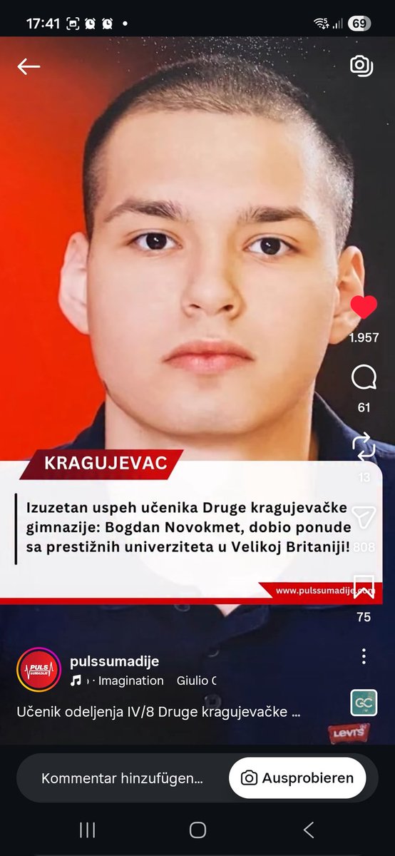 AnaMarkovi93574's tweet photo. Bravooo Bogdane ! 

Mladi gimnazijalac iz Kragujevca dobio ponude sa prestižnih univerziteta u Velikoj Britaniji. 

💪💪💪💪  👏👏👏👏👏👏👏 https://t.co/jdGi7Rrbbx