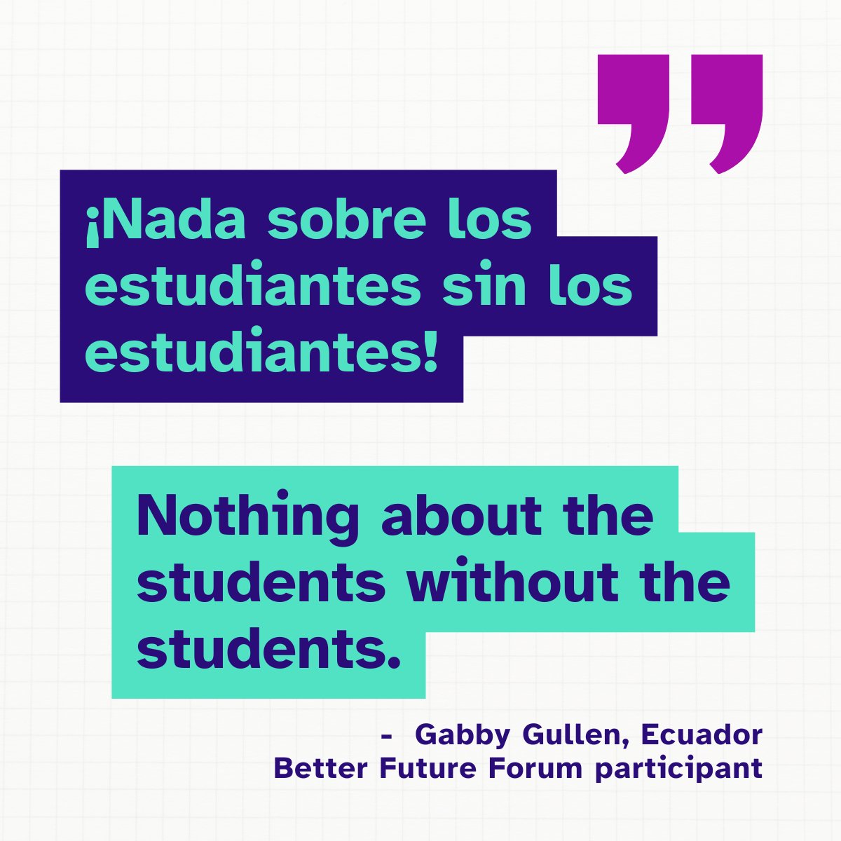 drvickip's tweet photo. In my work and travels, I often come across moments of wisdom that stay with me.

This simple yet profound statement from a participant at Teach For All's Better Future Forum is one of those.

As we imagine the future of education, let's ensure young people are not just the beneficiaries of change, but partners in shaping it.