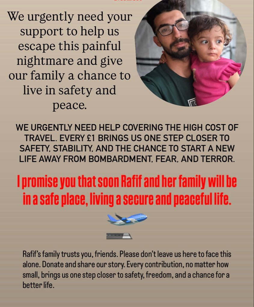 Mo7ammed_jawad6's tweet photo. I hold my daughter in my arms, but I cannot protect her from the war. 💔

Every share, every donation, and every kind word brings Rafif one step closer to safety. 🙏
If you can’t donate, please share our story. It could reach someone who can change her future. ❤️

https://t.co/c3B8SzD8KG