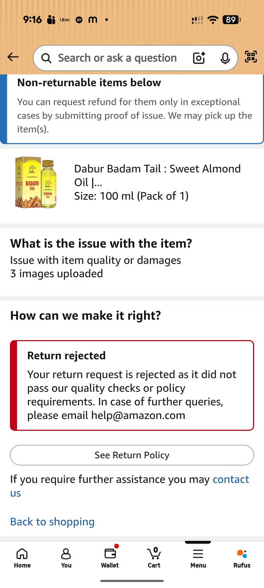 coolguyvarun01's tweet photo. @amazonIN @AmazonHelp 
Have you guys changed your quality standards? Product quality and service quality? Ordered Oil for aon, got a bottle that's leaking, box damaged but your app showing return rejected. Why do you even deliver these type of products? Why fool customers? https://t.co/C24tzBllRf