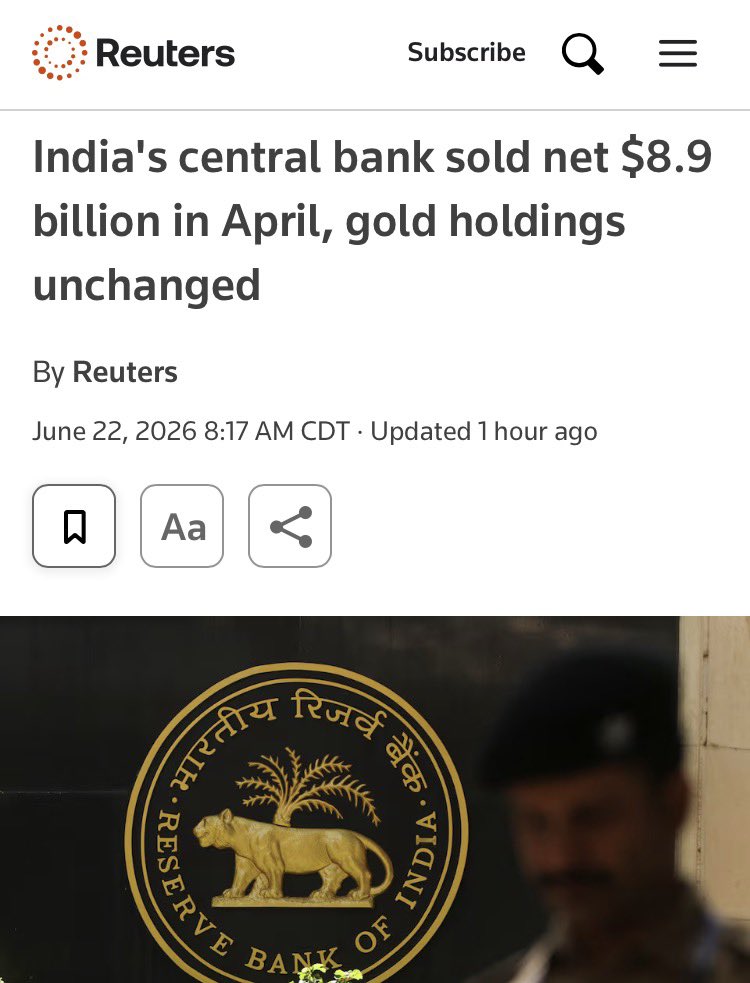 BankerWeimar's tweet photo. India sells more US treasuries and SDRs while reiterating that it sold no #Gold following fake Bloomberg report they did (which was retracted) https://t.co/S00NJZfTju