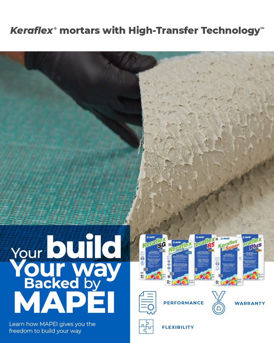 MAPEIUSA's tweet photo. Keraflex mortars with High-Transfer Technology deliver smooth workability, strong bond performance, and reliable nonsag/nonlump behavior—built to support precision in every installation.

Learn more: https://t.co/amLcG7b7EJ https://t.co/AcqyhiFlmY