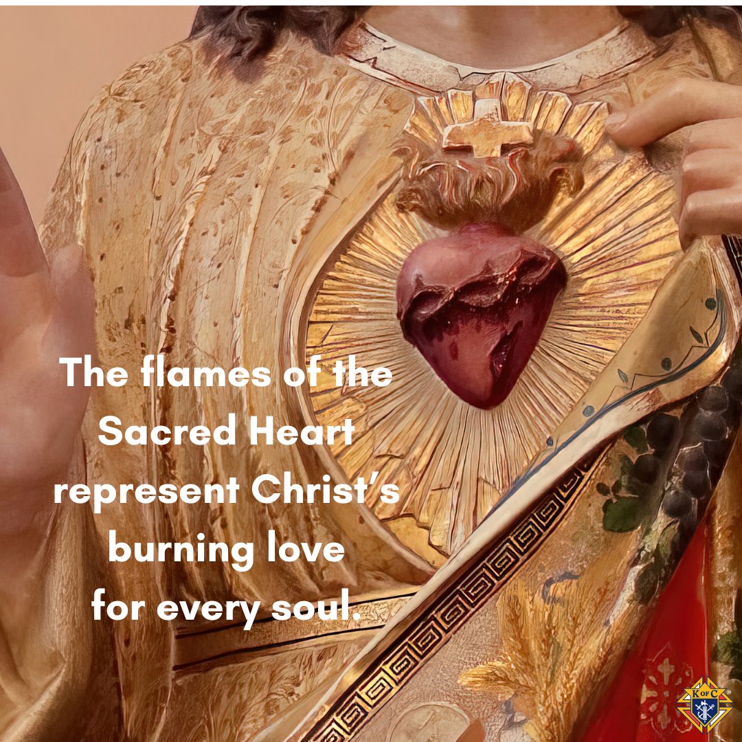 KofC's tweet photo. The image of the Sacred Heart is rich with meaning. The fire above His Heart symbolizes the intensity of Jesus’ love, a love that is active, passionate, and never-ending. 

No matter how far we wander or how many times we fall, Christ’s love continues to burn for us. The Sacred Heart is a reminder that we are always invited to come home. 

Sacred Heart of Jesus, I place my trust in You. 

Learn more: https://t.co/TmSQpfVHIA