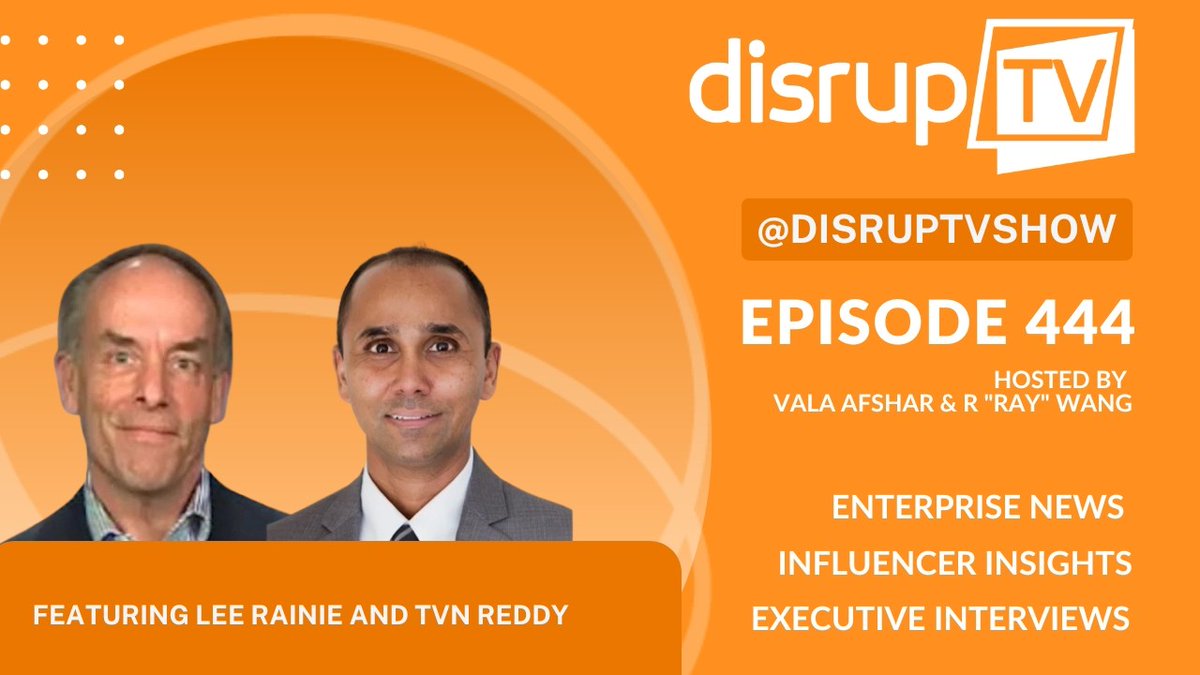 constellationr's tweet photo. On Friday @ 11 AM PT, @DisrupTVShow interviews @lrainie, Director, Imagining the Digital Future Center @ElonUniversity, and TVN Reddy, Chief Executive Officer @Aptean. Watch it here: https://t.co/soKp2ewwzP @ValaAfshar @rwang0 #DisrupTV https://t.co/FnlRPyr5o2