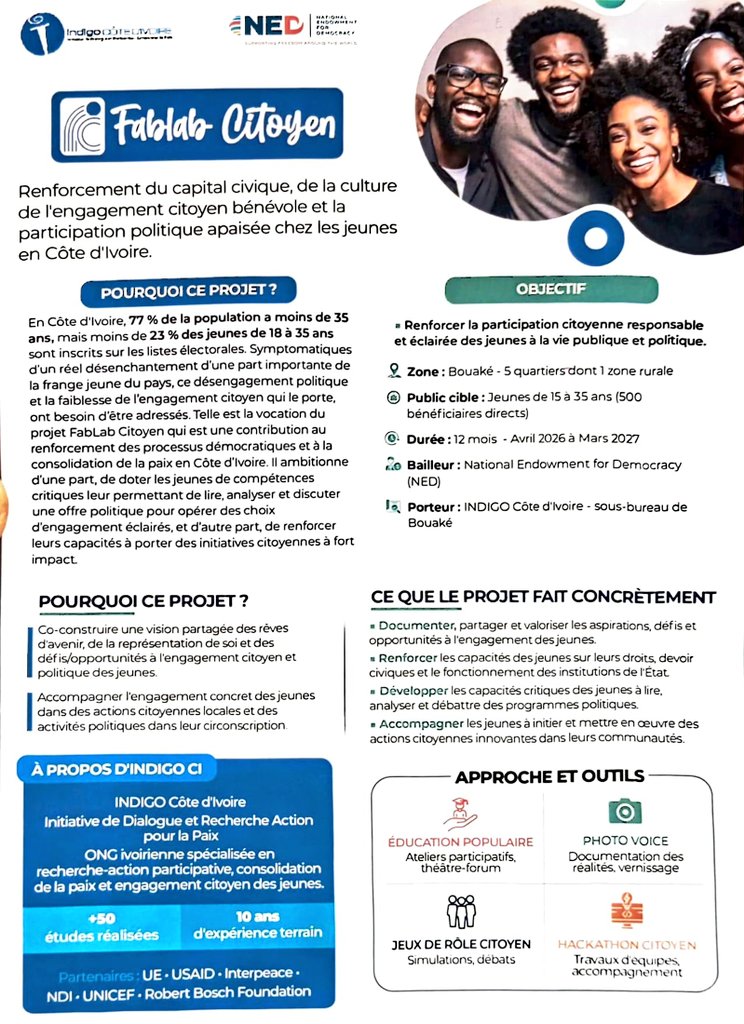 michael_asseke's tweet photo. J'ai eu le plaisir de représenter U-Report Bouaké au lancement officiel du projet FabLab Citoyen de @Indigo_CI, une initiative qui place la jeunesse au cœur de l'engagement citoyen et de la participation responsable 🇨🇮.

#Jeunesse #EngagementCitoyen #UReport #FabLab #Bouaké https://t.co/0Lkih7RdIF