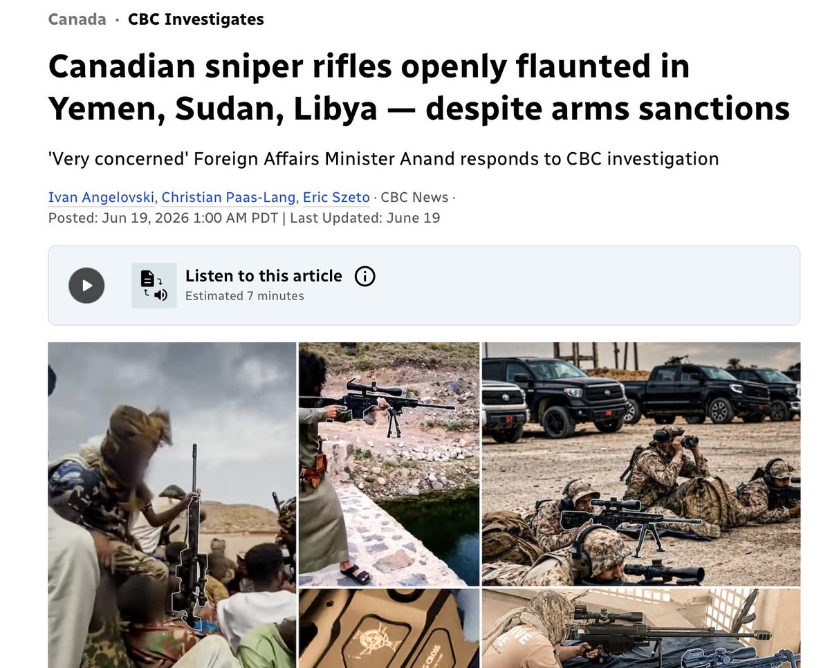 MarkKersten's tweet photo. Canadian weapons continue to be sent to actors who use them to commit atrocities.

Will the government finally be honest about it and act to end sales - direct or indirect - of weapons to perpetrators &amp; prosecute companies who flout the law?  https://t.co/Z9rXmnkjzz @AnitaAnandMP https://t.co/1w7Uv0zT0W