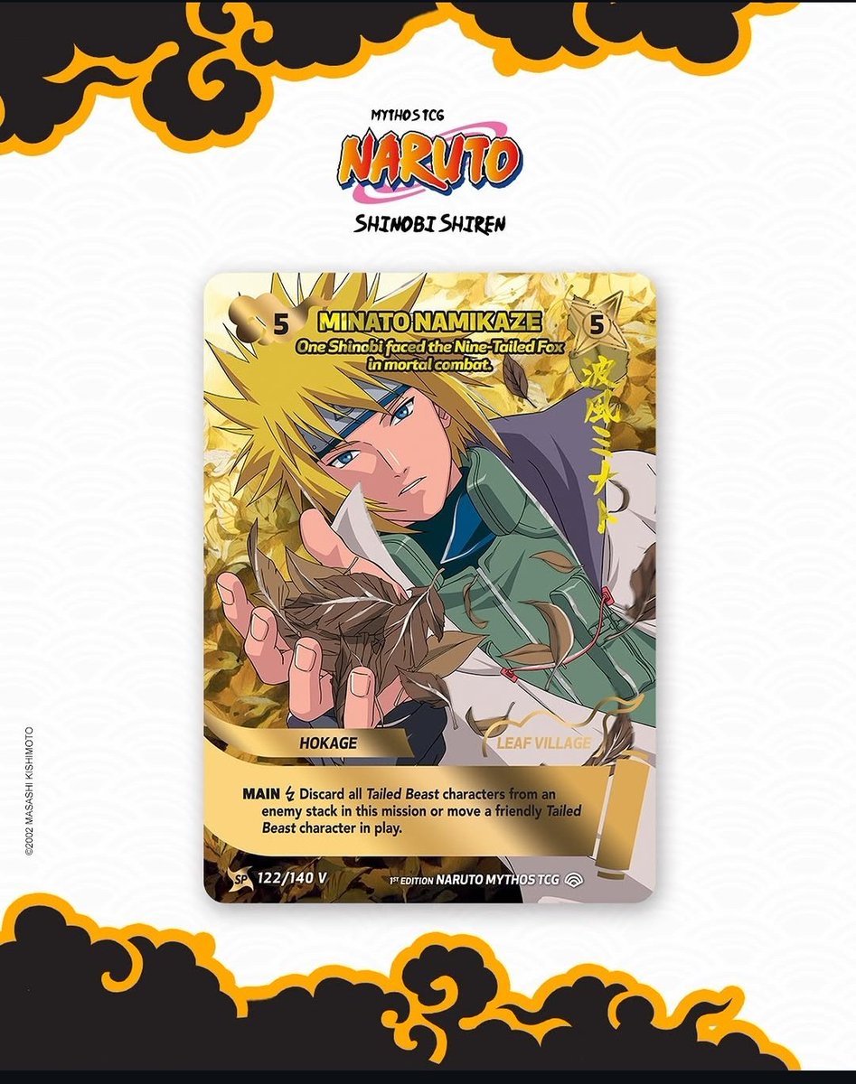 NarutoTCGW's tweet photo. Naruto Mythos first card reveal of the set 2 "Shinobi Shiren" 

SP MINATO NAMIKAZE

New rarity SP for set 2 
140 cards excluding secret confirmed. https://t.co/fqiwzdJ4aX