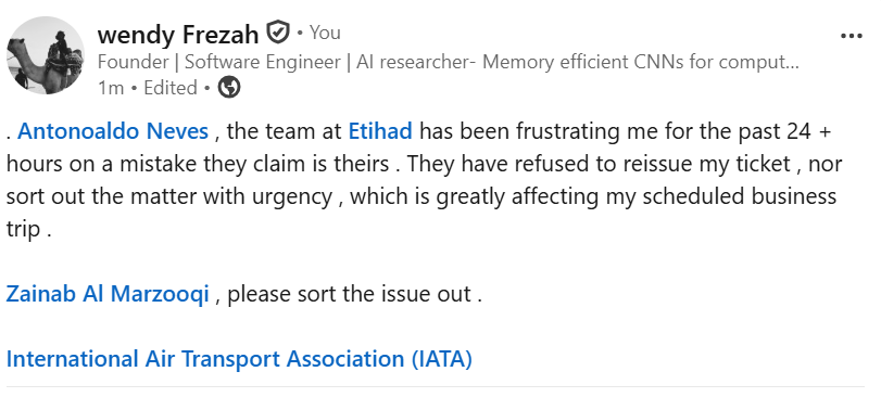 akinyi__wendy's tweet photo. Tagging @etihad and their CEO , @IATA  because this is growing into a very expensive joke . https://t.co/egsSgUl9PD