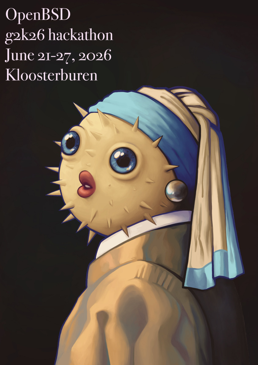 canadianbryan's tweet photo. Hope my fellow #OpenBSD developers are having an amazing time this week at the #g2k26 #hackathon in Kloosterburen (The Netherlands)! 😎
(g2k26 hackathon artwork by Niki Hettwer) https://t.co/X03EJpZW5x