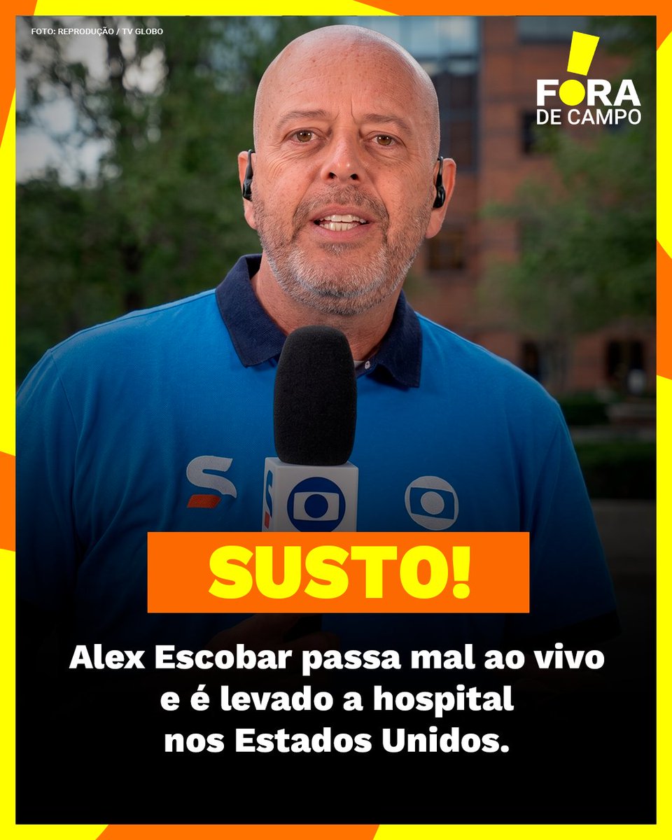 lancenet's tweet photo. FORÇA, ESCOBAR! 🙏📺

O jornalista Alex Escobar deu um susto na manhã desta segunda (22). Durante o programa "Encontro", da TV Globo, ele apresentou tontura e fala arrastada. 

Escobar foi levado ao hospital e, segundo Fred Bruno no "GE", o motivo foi uma queda de pressão devido ao forte calor. Ele já passa bem!

Desejamos uma pronta recuperação ao apresentador! 

Mande sua energia positiva nos comentários! 👇❤️

#Redes8 #ForaDeCampo #LanceInforma