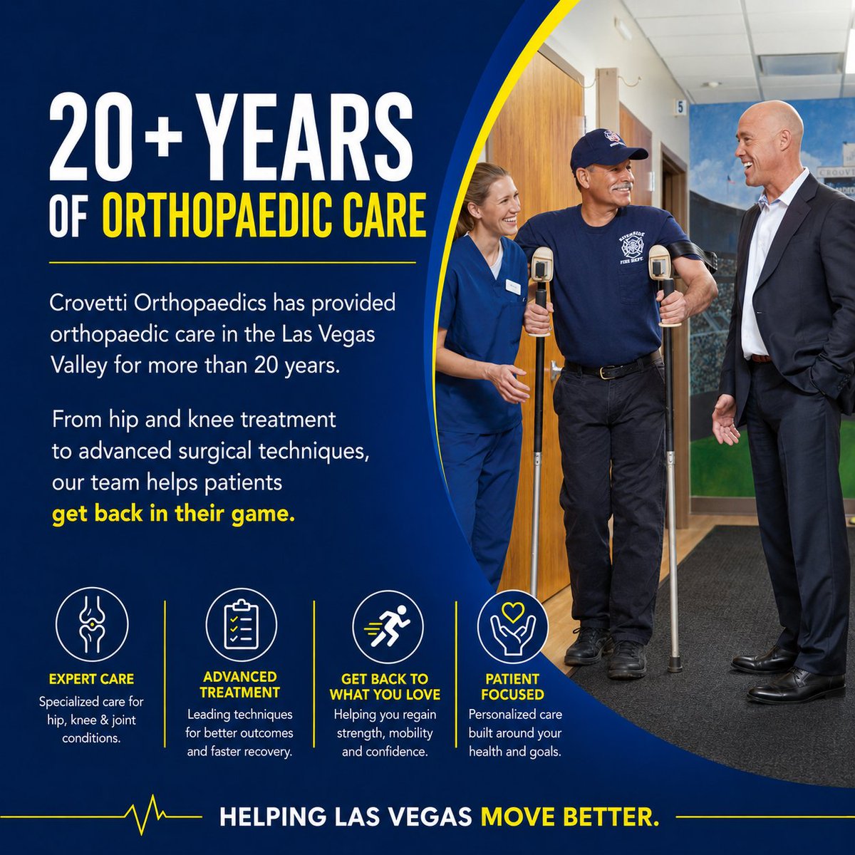 CrovettiOrtho's tweet photo. Crovetti Orthopaedics has provided orthopaedic care in the Las Vegas Valley for more than 20 years. From hip and knee treatment to advanced surgical techniques, our team helps patients get back in their game. https://t.co/HNVLtxCxxu #CrovettiOrtho #Orthopedics #SportsMedicine https://t.co/zZ02UgIgwk