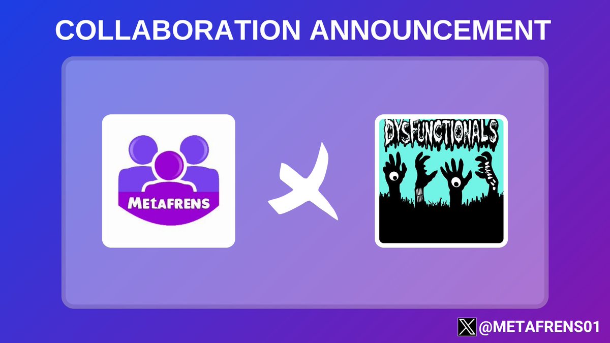 Metafrens01's tweet photo. 𝗠𝗘𝗧𝗔𝗙𝗥𝗘𝗡𝗦 🤝 𝗗𝗬𝗦𝗙𝗨𝗡𝗖𝗧𝗜𝗢𝗡𝗔𝗟

We are delighted to announce our collaboration with @sicKo_77 for his upcoming dysfunctional drop.

333 supply 1/1 collection, launching on ETH.

Thank you for allocating spots to Metafrens Familia💜 https://t.co/gqS5X8xRPo