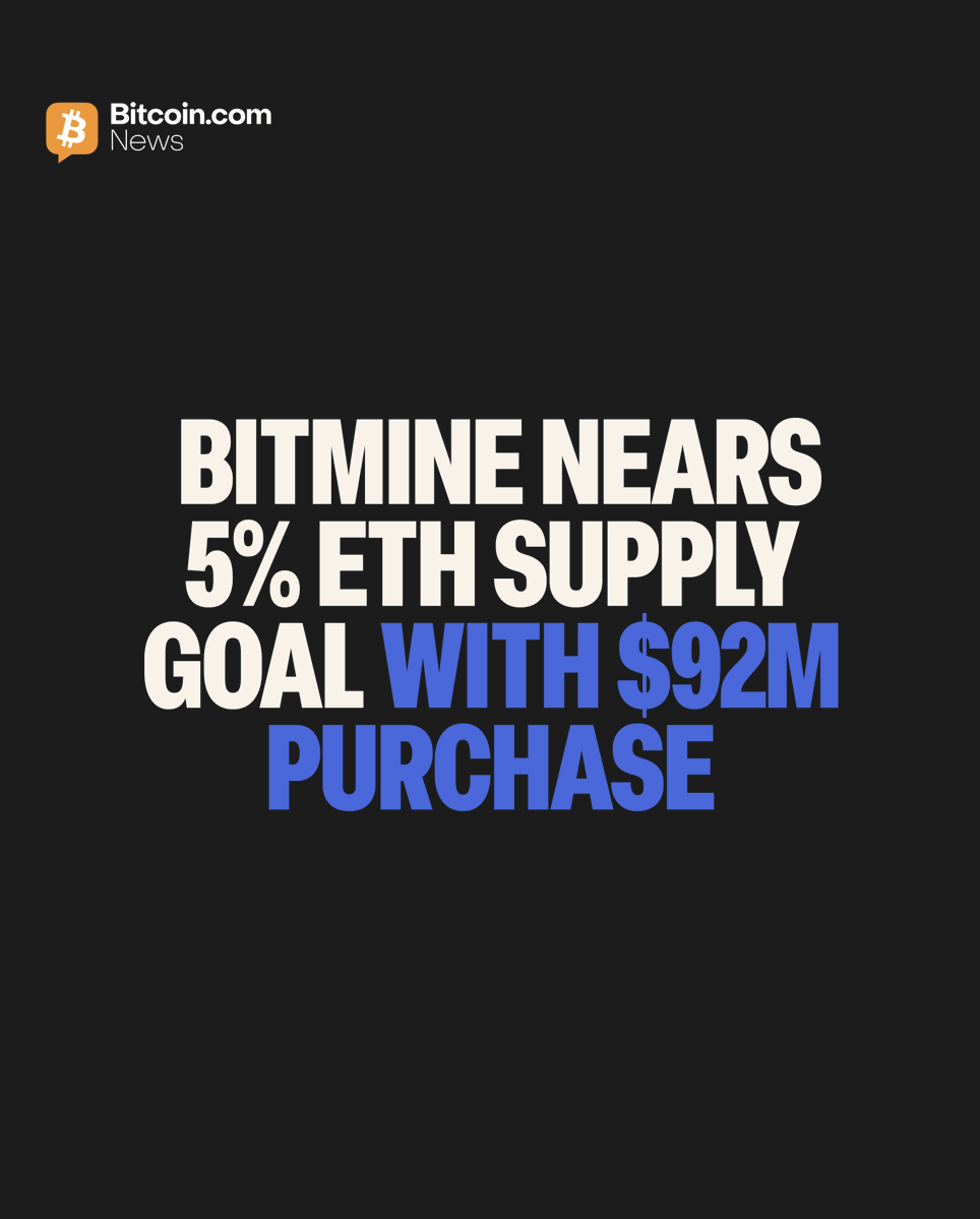BitcoinNews's tweet photo. 📈 Tom Lee's BitMine added another $92 million in $ETH last week, reaching 4.7% of the circulating supply with 5.67 million ETH total.

💰 The firm now stakes 83% of its holdings through its Made in America Validator Network, projecting $268M in annualized staking revenue. https://t.co/IWjYeluxri