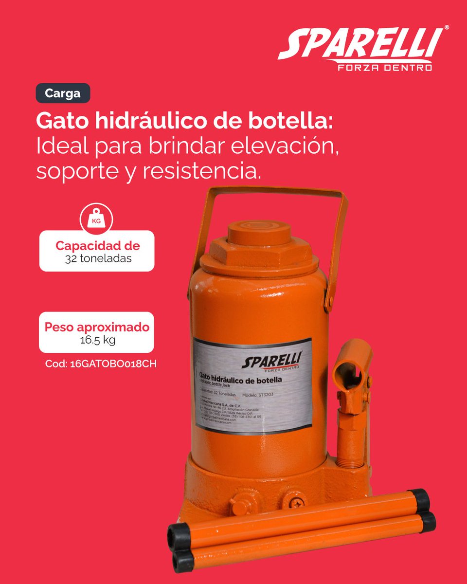 Sparelli_mx's tweet photo. Levanta con confianza 🚗🔧
Los gatos hidráulicos de botella Sparelli combinan
potencia, resistencia y facilidad de uso para que cada
trabajo sea más seguro y eficiente.

#Sparelli #HerramientasAutomotrices #GatoHidráulico
#Mecánica #CalidadAutomotriz https://t.co/zucpOeWJ6m