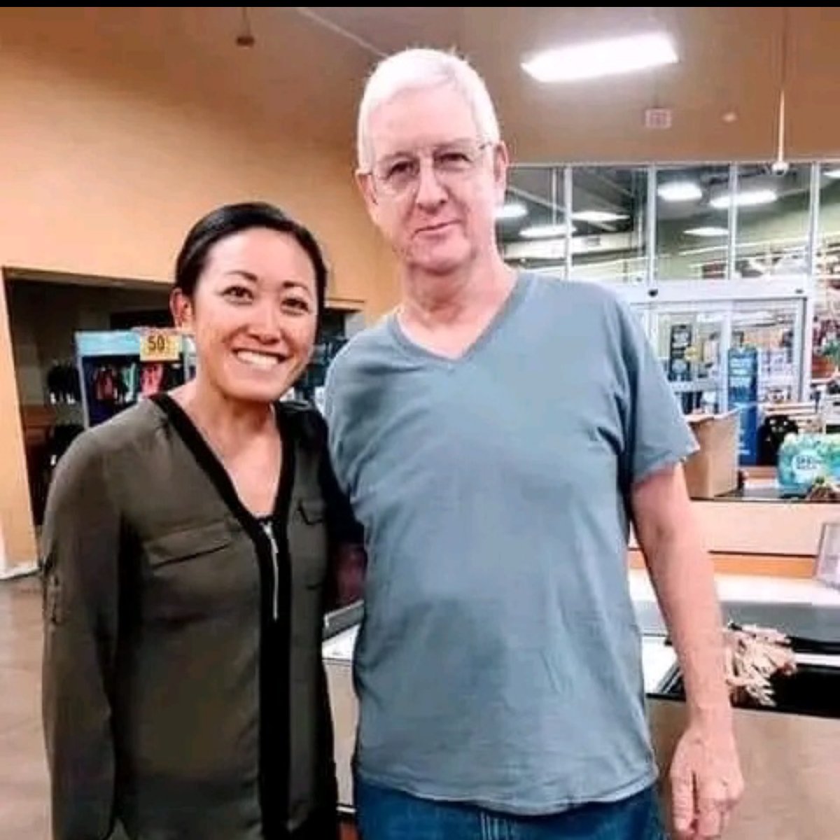 feelgoodtale's tweet photo. Y'all. This gentleman right here is Barry. He paid for my groceries when I realized I left my wallet in Emmy's diaper bag. The cashier had finished ringing everything up and gave me my total. After I couldn't find my wallet, the cashier and bagger graciously offered to suspend my order and put all my perishable items in a cooler so I could run home to get my wallet. I explained I live 20+ minutes away and by the time my kids and I would make it back an hour will have passed. It was already 7:00 and we still needed to eat dinner. I succumbed to the fact I would have to put an order in online and pick it up the following day. Trust me, I realize there are people with actual problems in this world, but at that moment, I felt completely defeated. My husband had just left for Texas and would be gone for two weeks and there was still so much to do at home. My son, who just got done helping me put everything on the conveyor belt kept asking what was wrong. In my frustration and anger (toward myself) I said through clenched teeth ‘I don't have my wallet; we have to leave’. Now comes the good part. In steps Barry asking, ‘How much is it?’ I profusely refuse, but Barry's persistent so I tell him my total. He hands his card to the cashier and looks at me and says ‘I've been there before. I understand. My wife recently died and if she were here, she'd want me to help you. So, I'm doing it for her, too.’ It might have been weird asking to take a picture, but he was my saving grace this evening. He's a reminder that there's plenty of good out there.”

Credit: Becky Loos